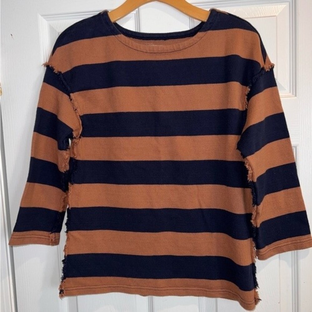 Madewell Luxe Long Sleeve Striped Navy & Brown Top Size XXS